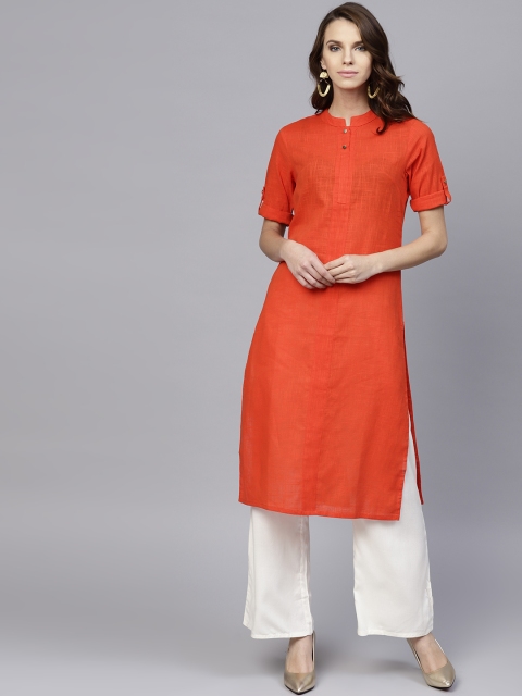 

Jaipur Kurti Women Orange & Off-White Solid Kurta with Palazzos