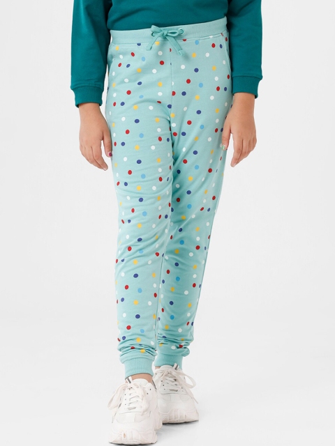 

De Moza Girls Blue Printed Cotton Regular Fit Joggers