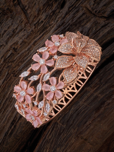 

Kushal's Fashion Jewellery Women Pink & White Cubic Zirconia Rose Gold-Plated Kada Bracelet