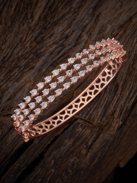 

Kushal's Fashion Jewellery Women Rose Gold & White Cubic Zirconia Rose Gold-Plated Kada Bracelet