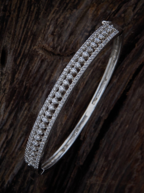 

Kushal's Fashion Jewellery Women Silver-Toned & White Cubic Zirconia Rhodium-Plated Kada Bracelet