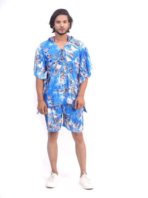 

Rajoria Instyle Blue Abstract Hooded Kaftan Co-ords