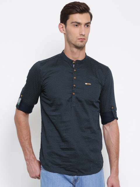 

The Indian Garage Co Men Navy Blue Printed Straight Kurta