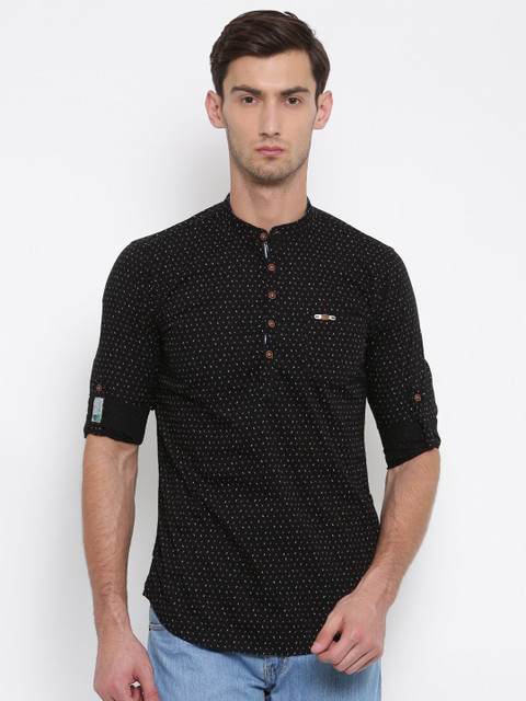 

The Indian Garage Co Men Black Printed Straight Kurta