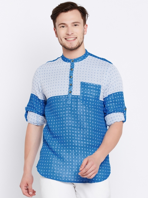 

The Indian Garage Co Men Blue & Off-White Woven Design Straight Kurta