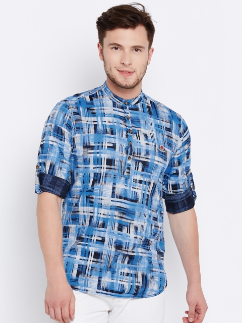 

The Indian Garage Co Men Blue & Grey Printed Straight Kurta