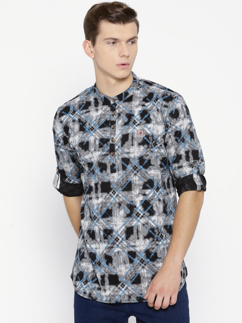 

The Indian Garage Co Men Grey & Black Checked Straight Kurta