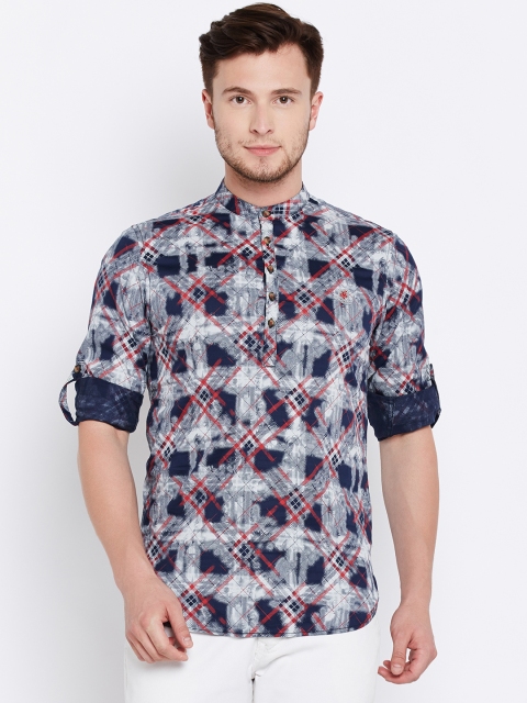 

The Indian Garage Co Men Navy Blue & Off-White Checked Straight Kurta
