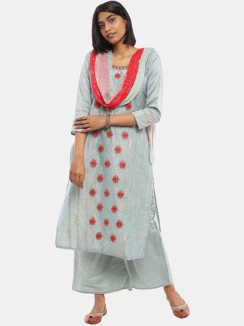 

V-Mart Women Blue Floral Embroidered Kurta with Palazzo & Dupatta