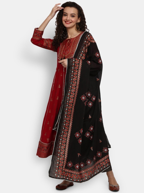 

V-Mart Women Maroon Ethnic Motifs Printed Kurta with Salwar & With Dupatta