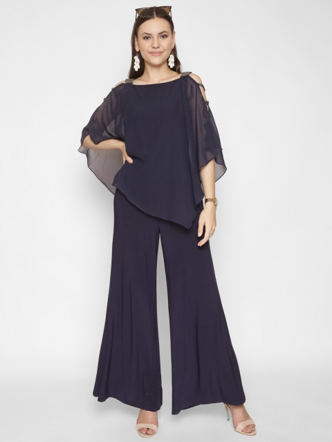 

250 DESIGNS Women Navy Blue Embellished Basic Jumpsuit