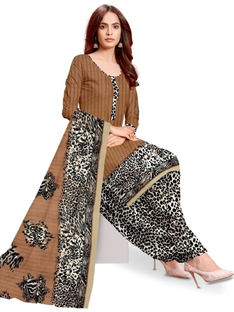 

INDIAN HERITAGE Women Brown & Black Printed Silk Crepe Unstitched Dress Material
