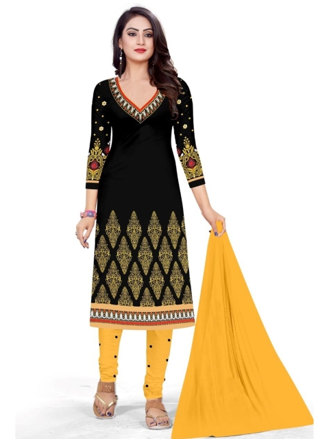 

INDIAN HERITAGE Black & Yellow Printed Silk Crepe Unstitched Dress Material