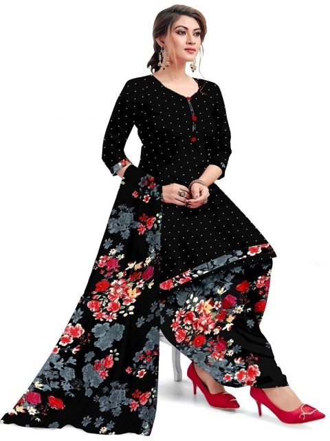 

INDIAN HERITAGE Black & Red Printed Silk Crepe Unstitched Dress Material