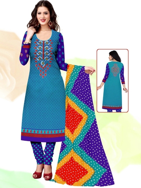 

INDIAN HERITAGE Blue & Yellow Printed Silk Crepe Unstitched Dress Material