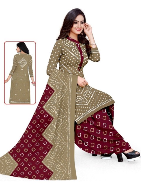 

INDIAN HERITAGE Brown & Maroon Printed Silk Crepe Unstitched Dress Material
