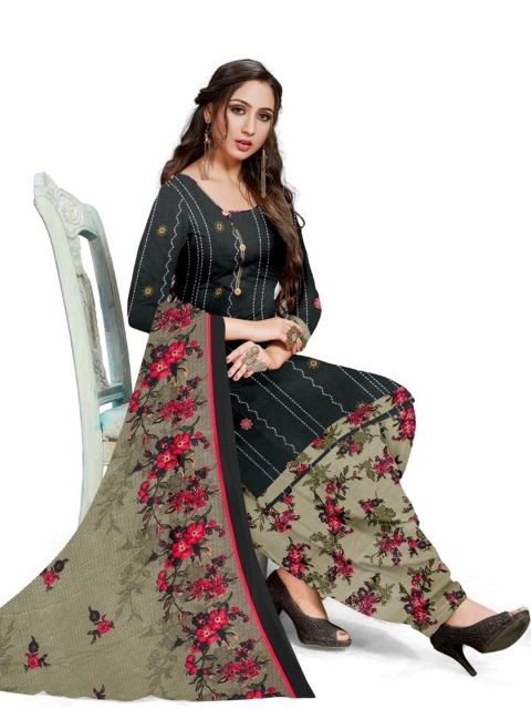 

INDIAN HERITAGE Black & Red Printed Silk Crepe Unstitched Dress Material