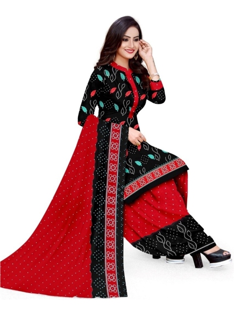 

INDIAN HERITAGE Black & Red Printed Silk Crepe Unstitched Dress Material
