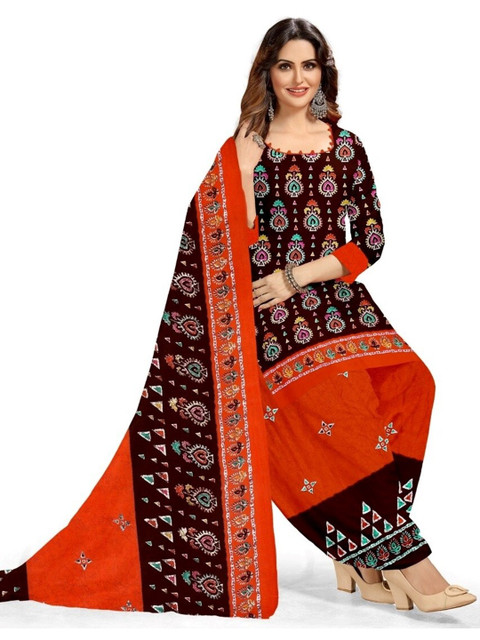 

INDIAN HERITAGE Black & Red Printed Silk Crepe Unstitched Dress Material