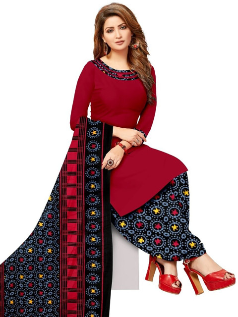 

INDIAN HERITAGE Maroon & Black Printed Silk Crepe Unstitched Dress Material