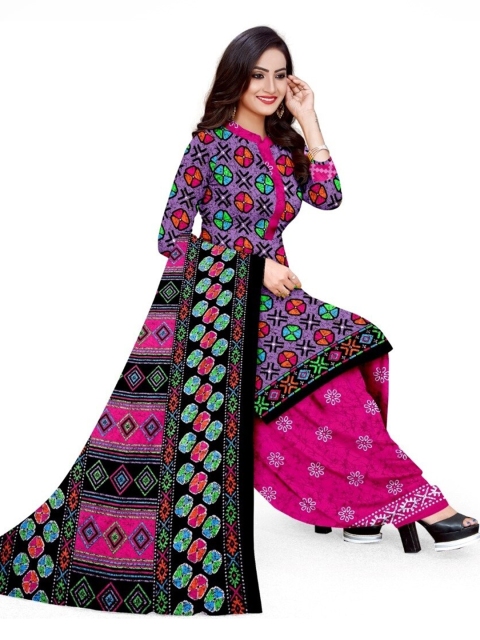 

INDIAN HERITAGE Purple & Pink Printed Silk Crepe Unstitched Dress Material