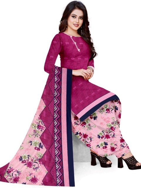 

INDIAN HERITAGE Purple & Navy Blue Printed Silk Crepe Unstitched Dress Material