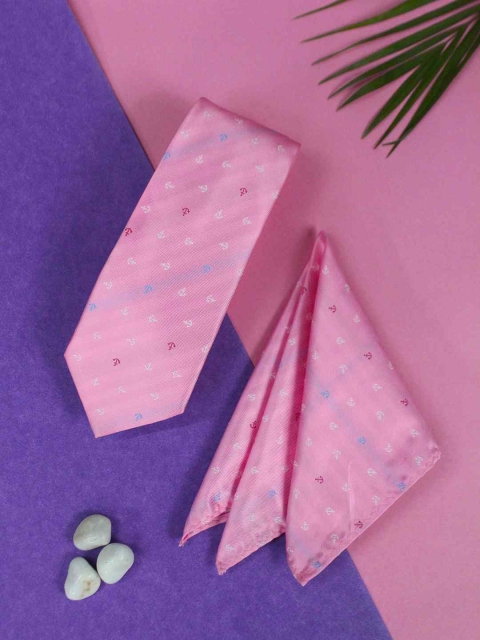 

Tossido Men Pink Micro Printed Necktie & Pocket Square Set