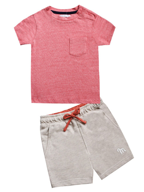 

milou Boys Pink & Grey Pure Cotton T-shirt with Shorts