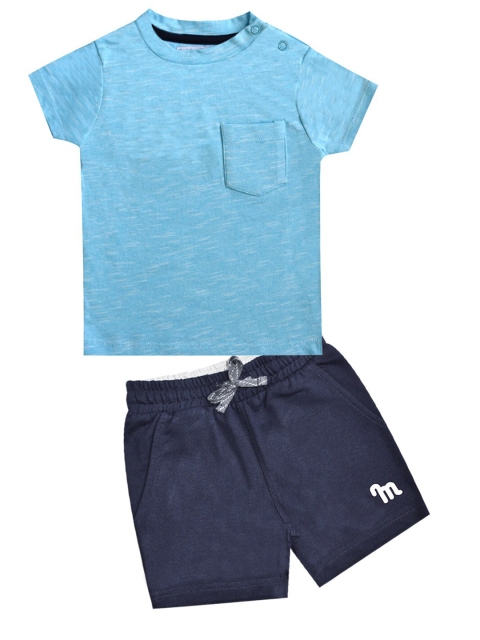 

milou Boys Blue & Navy Blue Solid Pure Cotton T-shirt with Shorts