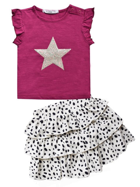 

milou Girls Pink & White Printed Top with Skirt