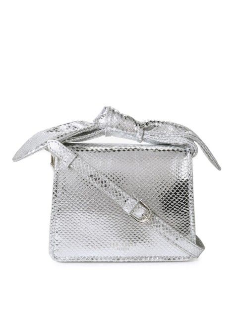 

Ted Baker Silver-Toned Textured Leather Structured Handheld Bag with Bow Detail