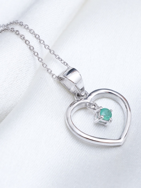 

HIFLYER JEWELS 925 Sterling Silver Rhodium Plated Green Stone Studded Pendant