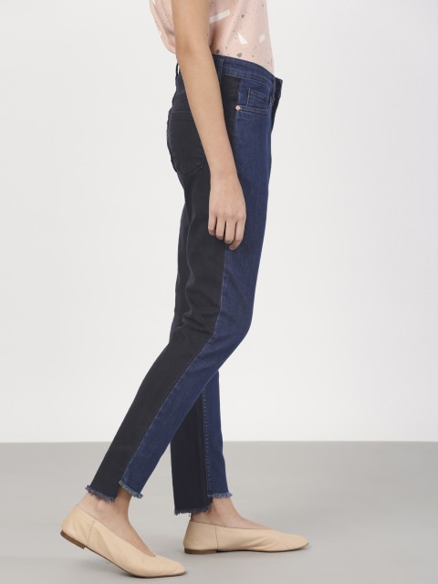

ether Women Blue & Black Colourblocked Regular Fit Mid-Rise Clean Look Jeans