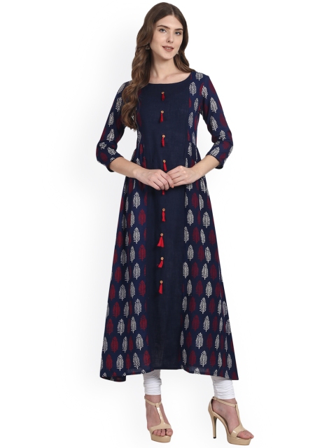 

Nayo Women Blue Printed Asymmetric A-Line Kurta