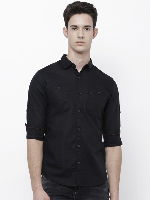 

LOCOMOTIVE Men Black Slim Fit Solid Casual Shirt