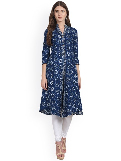 

Nayo Women Blue Printed A-Line Kurta
