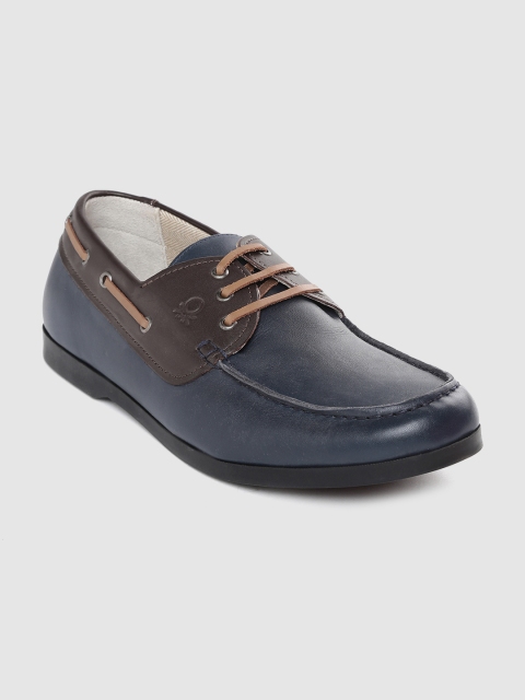 

United Colors of Benetton Men Navy Blue Colourblocked Leather Boat Shoes