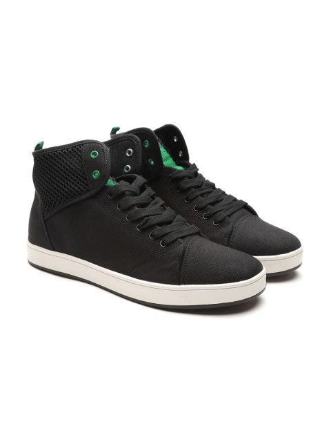 United Colors of Benetton Men Black Solid Mid-Top Sneakers
