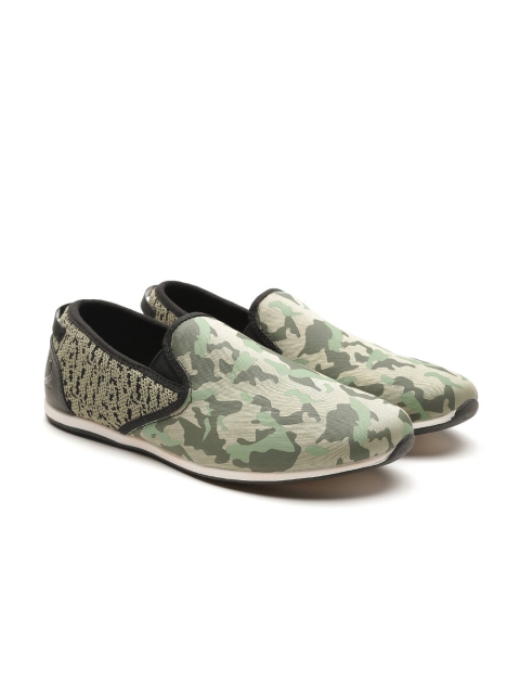 

United Colors of Benetton Men Olive Green & Black Camouflage Print Slip-Ons