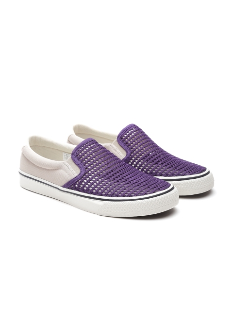 

United Colors of Benetton Men Purple & Cream-Coloured Patterned Slip-On Sneakers