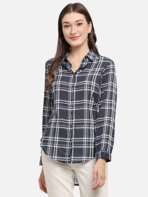 

KURTSY Women Blue Relaxed Tartan Checks Checked Casual Shirt