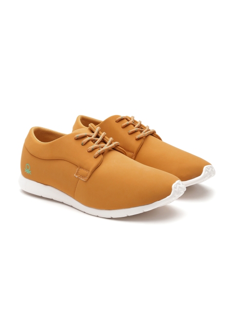 

United Colors of Benetton Men Mustard Yellow Nubuck Leather Sneakers