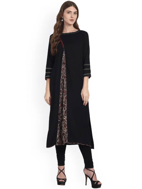 

Nayo Women Black Solid A-Line Kurta