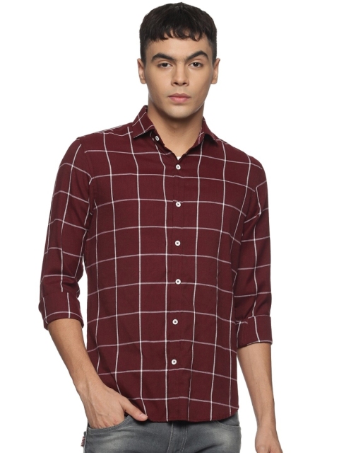 

DEZANO Men Maroon Comfort Windowpane Checks Checked Cotton Casual Shirt