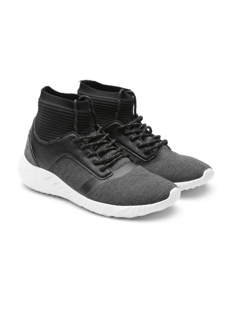 

United Colors of Benetton Men Charcoal Grey Rib Collar Sock Mid-Top Walking Shoes