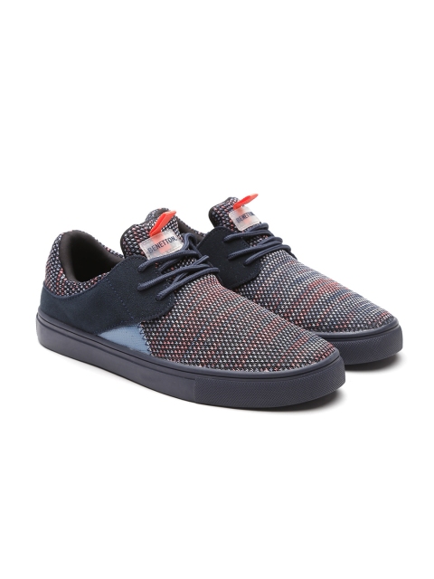 

United Colors of Benetton Men Navy Patterned Sneakers, Navy blue