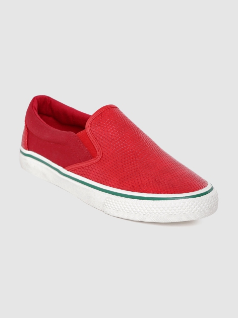 

United Colors of Benetton Men Red Snakeskin Textured Slip-On Sneakers