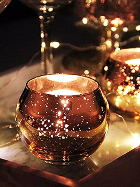 

BS AMOR Set Of 2 Rose Gold-Toned Solid Glass Tea Light Candle Holders
