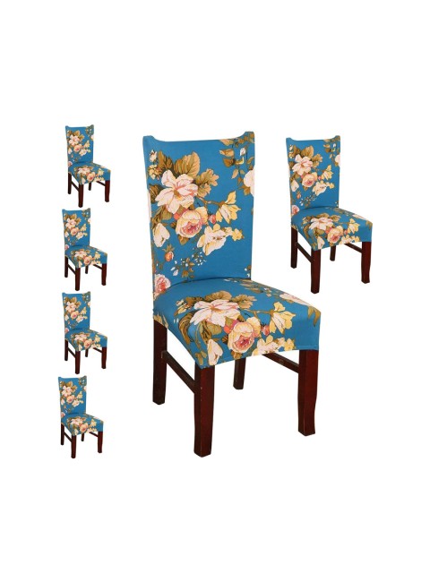 

Styleys Set Of 6 Floral Printed Chair Covers, Blue