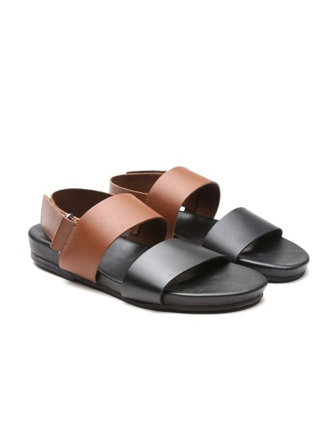 

United Colors of Benetton Men Black & Brown Colourblocked Leather Sandals